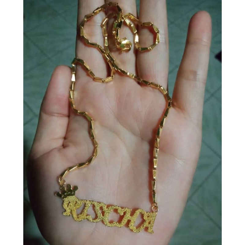 Kalung Padi Nama Perak Murni Dewasa dan Anak anak, Sepuh emas