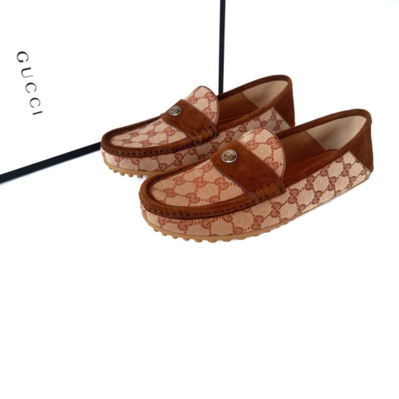 Sepatu Gucci Driver Canvas Brown Original