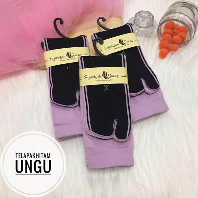 Kaos kaki jempol polos telapak hitam bahan nylon komputer / nilon computer / kaoskaki muslimah / muslim / panjang / premium / warna-Lavender