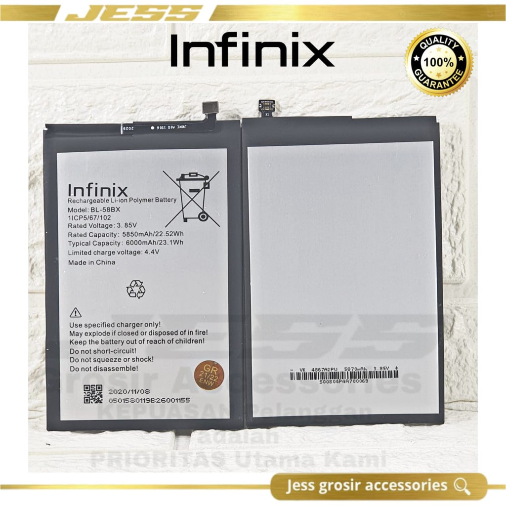 Baterai Original Infinix Hot 9 Play Hot9 Play X680 X680b , Hot 10s Hot10s X689 X689B BL-58BX BL58BX