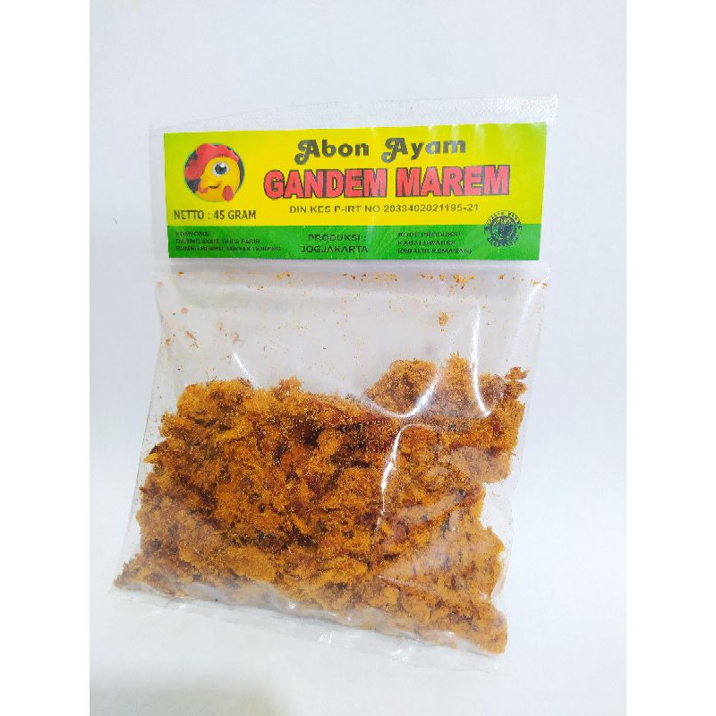 

ABON AYAM ASLI GANDEM MAREM TANPA MSG 45 GR