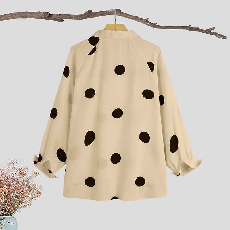 ZANZEA Women Long Sleeve Polka Dots Turn-Down-Collar Button Cuffs Fashion Blouse