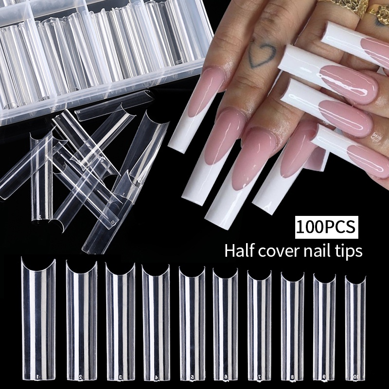 100pcs / Kotak Kuku Palsu Bentuk Persegi Panjang Bahan Akrilik Untuk Manicure