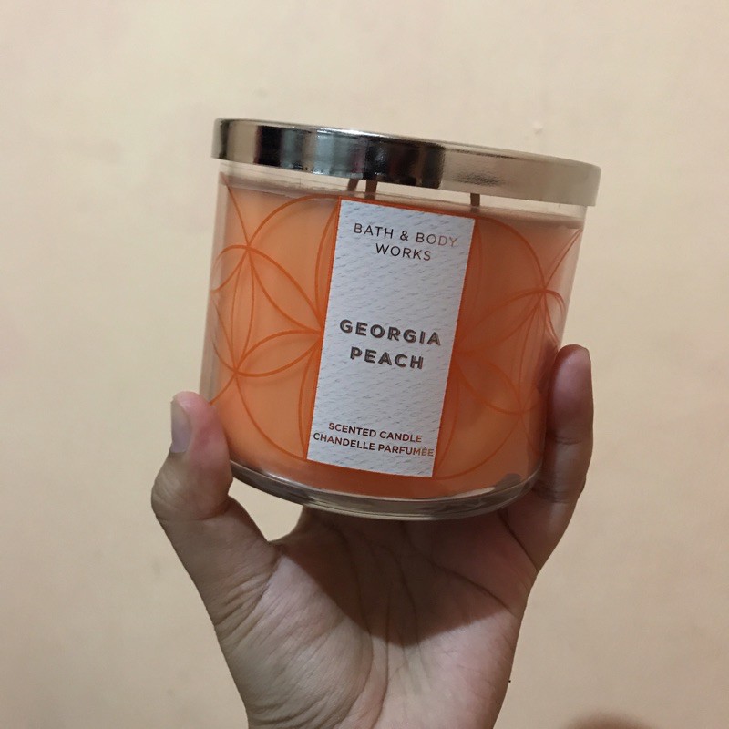 Bath and Body Works Candle 3 Wicks Georgia Peach BBW Wick Aromatic Lilin