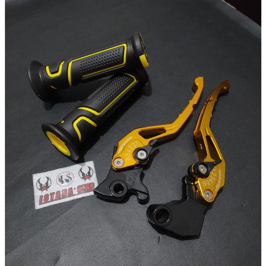 Handle variasi rem yamaha vixion old NVA NVL vixion new scorpio rx king kiri kanan stelan warna gold + Grip FAT BIKER