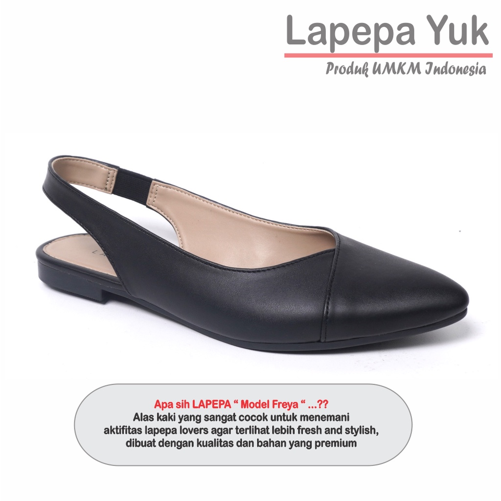 LAPEPA YUK - Sepatu Flat Shoes Wanita FREYA ALL COLOR Untuk Kerja kantor Spatu Flatshoes Cewek Kuliahan Jalan Santai Casual Empuk Nyaman Slop Lancip Warna Black Hitam Putih Selop Premium Original Kekinian Terbaru Shoes ORI Mall Official Store