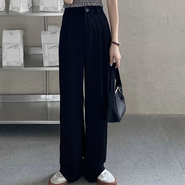 Korean style celana kulot hitam pants highwaist loose celana panjang wanita