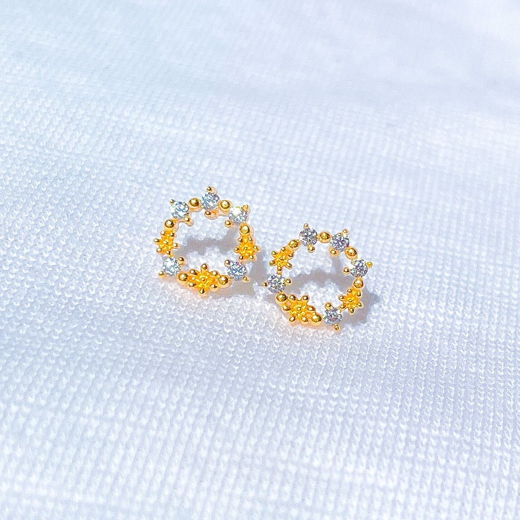 anting anak dan dewasa emas asli kadar 700 70 16k giwang duduk flower hallo bunga permata paku tusuk cucuk hook hooks ringan 1 satu gram gr g