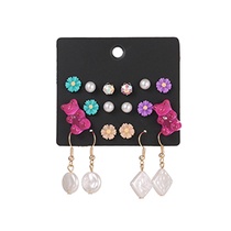 LRC Anting Set Fashion Color Mixing 9 Pairs Of Animal Love Earrings K50506