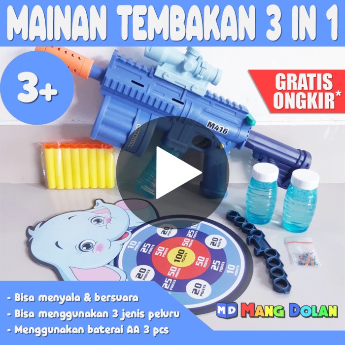Mainan Tembakan Pistol Peluru Busa Soft Gel Bubble Gun 3 in 1
