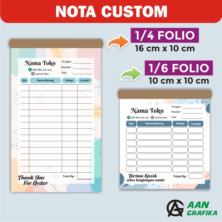 NOTA CUSTOM olshop / toko / laundry / kwitansi