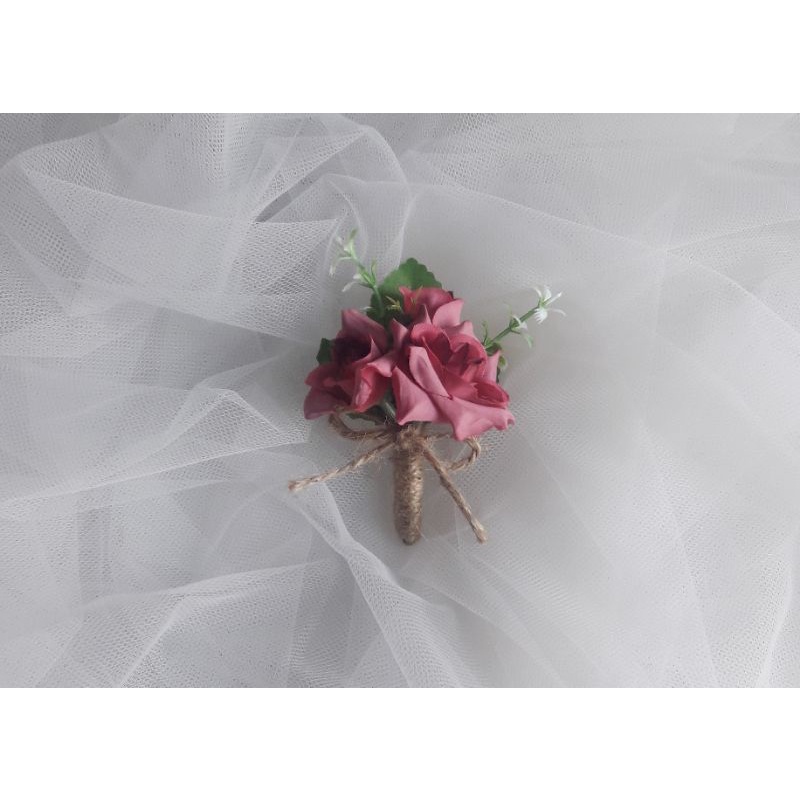 Corsage korsase bunga jas bunga dada pin bros penanda panitia-Mawar 3 pink tua