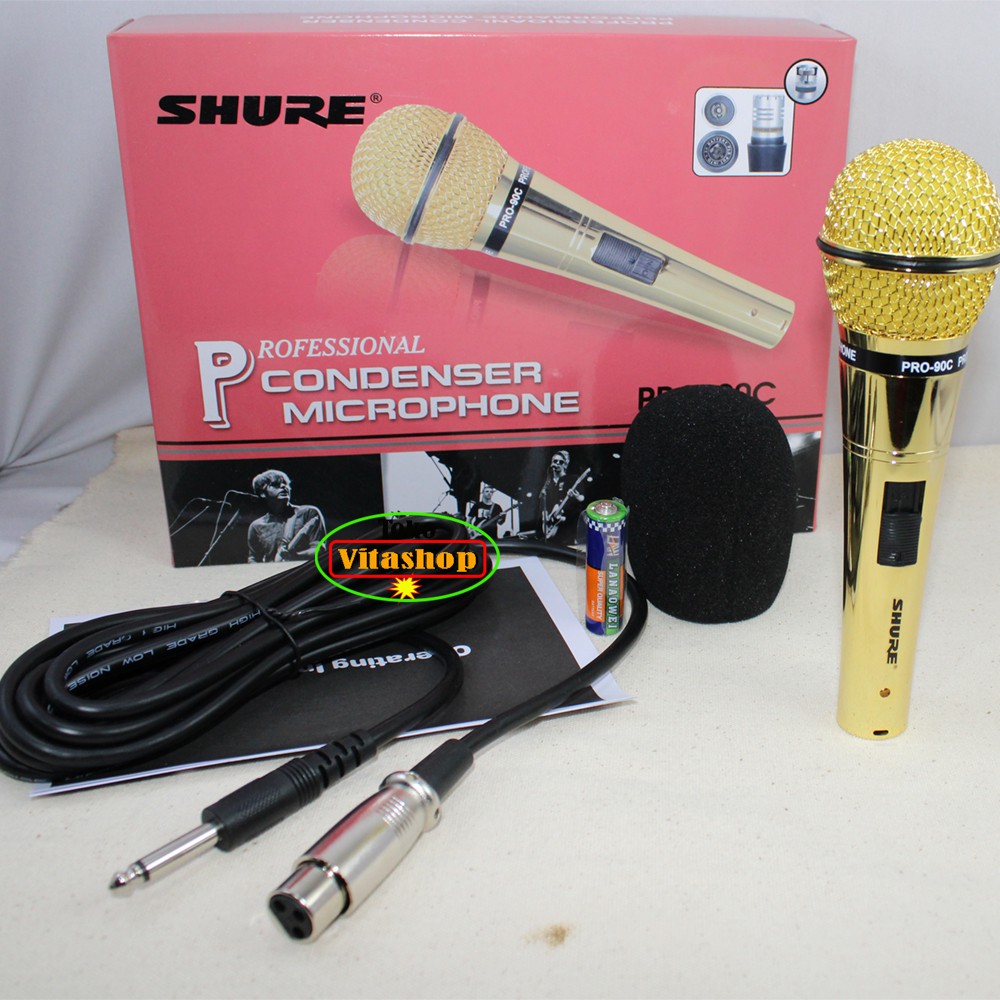 Mic Shure Pro-90C Mikrophone Cable Mikropon Kabel Mik Condenser Gold