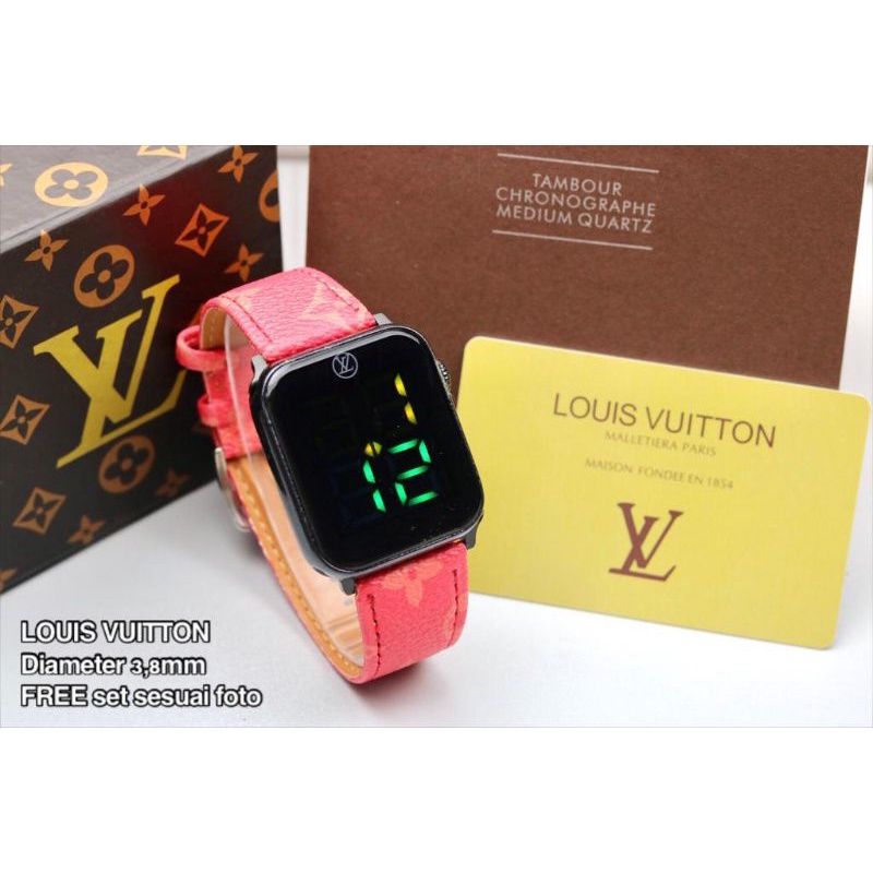 COD - JAM TANGAN FASHION WANITA LV L9100 PW LED TALI KULIT FREE BOX ORIGINAL+ KARTU & BATERAI