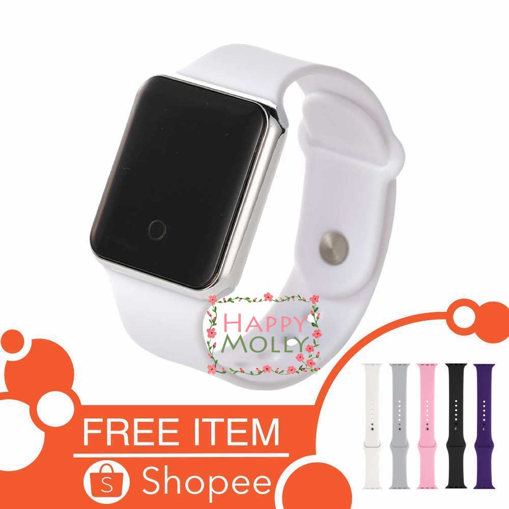 Touch Screen★LED Watch [ White Silver ] Jam Tangan Digital Pria &amp; Wanita - Strap Rubber FREE STRAP