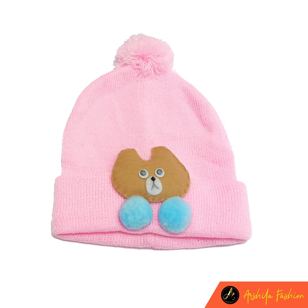 Kupluk Bayi Pom pom Satu  Kupluk Rajut Bayi  Motif Boneka lembut Umur 0- 3 Tahun