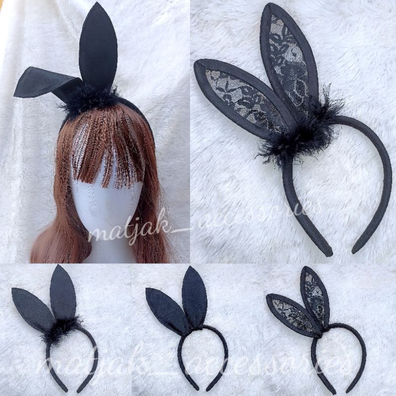 Halloween Bando Kelinci Playboy Hitam Renda Bulu Kostum Cosplay Party Pesta Costumes Bando Halloween