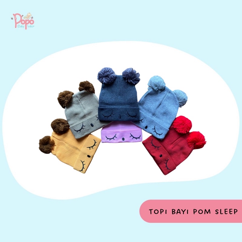 TOPI BAYI POM POM / TOPI RAJUT BAYI MODEL POM SLEEP EYES