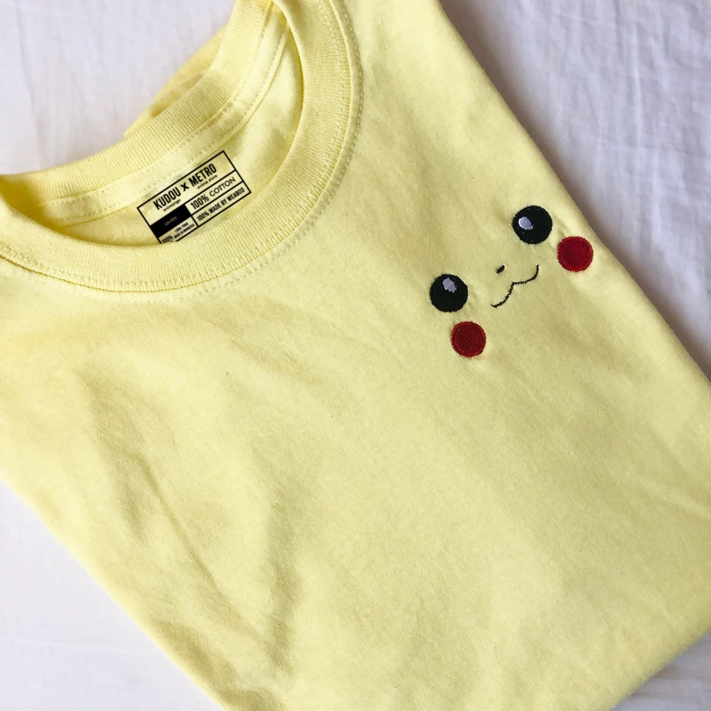 Tshirt Pikachu Face Embroidery Yellow Cute Kawaii Japan Premium Unisex