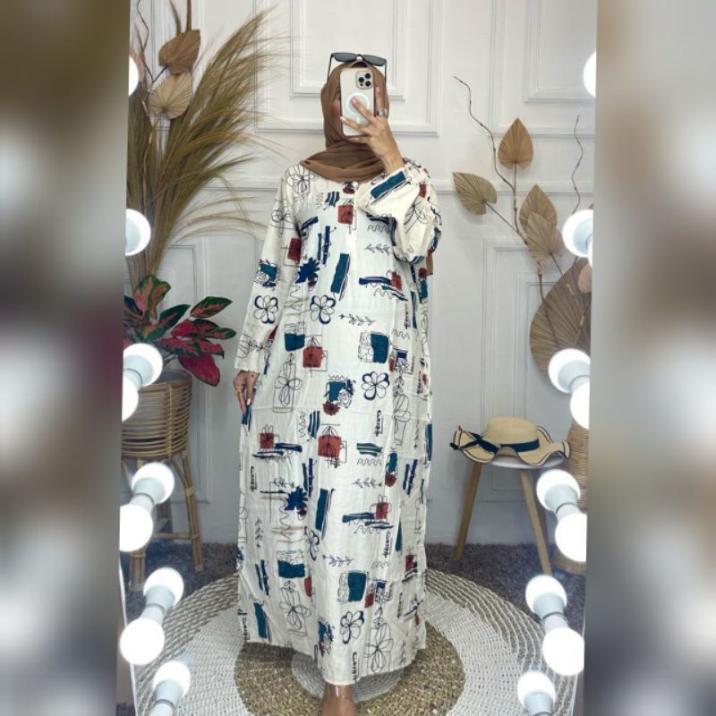 daster long lengan panjang LD 120 PB 130 bawah mata kaki, daster panjang viral kekinian, daster rayon busui terlaris ARBANI COLECTION-ORINA (KALKUN )