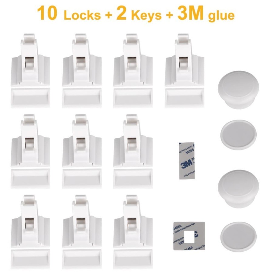 Kunci Laci Lemari Magnetic Safety Kids Drawer 10 Lock 2 Key - White