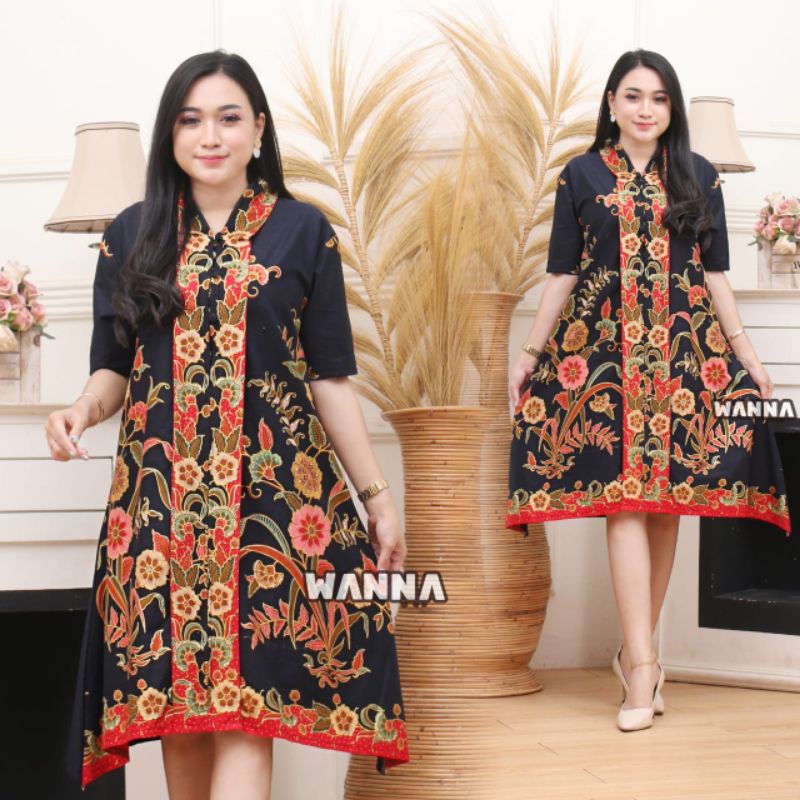 DRESS BATIK PRADA EXCLUSIVE / DRESS BATIK WAKA MODERN LENGAN PENDEK