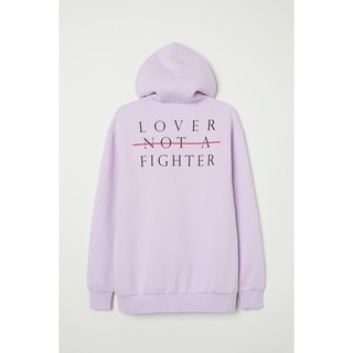 HOODIE SWEATER  WANITA  HNM H  M  LOVER NOT FIGHTER PURPLE 