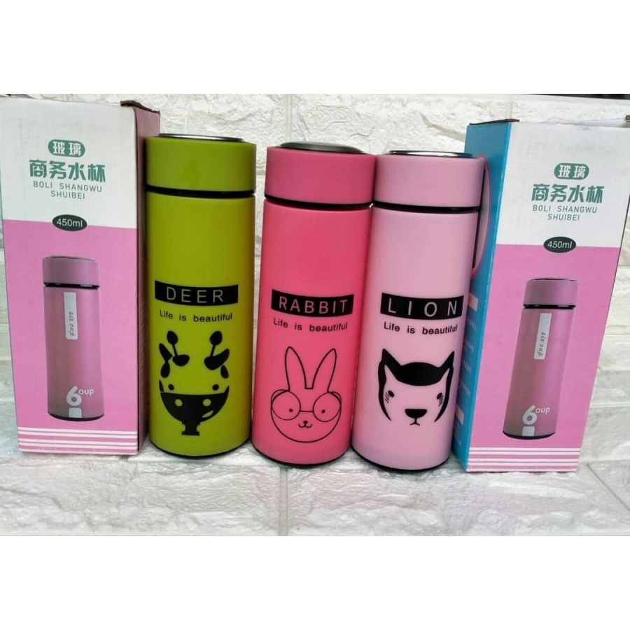 MC BOTOL KACA ANIMAL / MYBOTTLE KACA KARAKTER ANIMAL BOTOL MINUM ANAK KARAKTER LUCU / MYBOTOL BOTOL MINUM KACA 450ML / TERMOS ANAK KARAKTER HEWAN ANIMAL