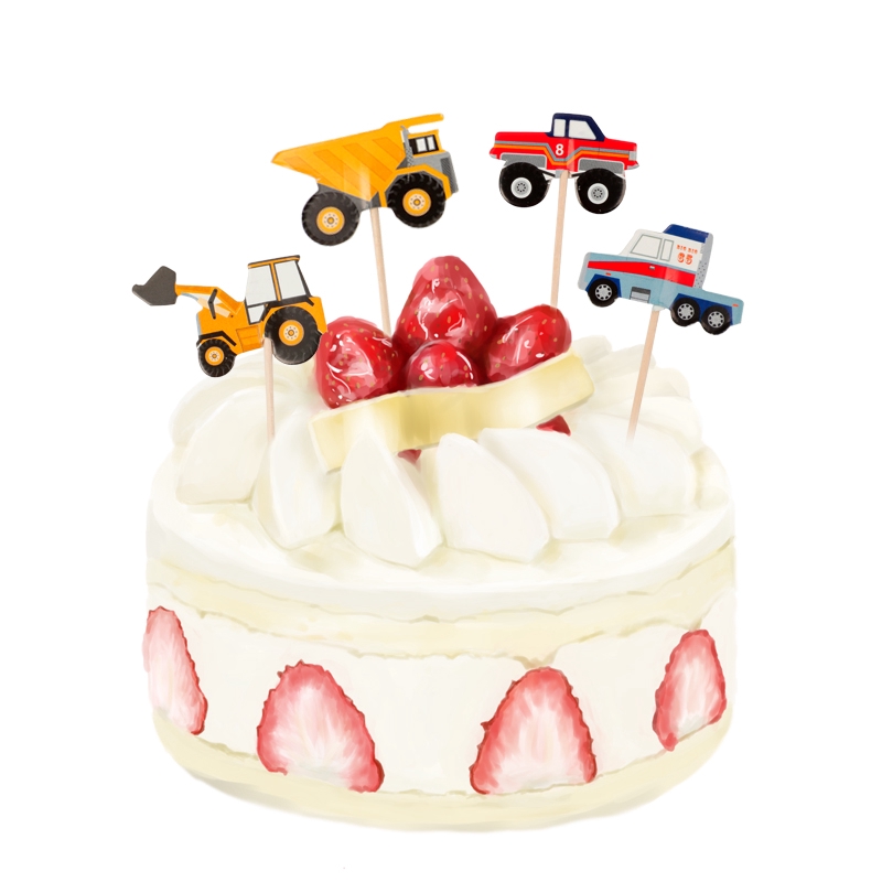 24pcs / Set Topper Kue Bentuk Traktor Excavator Untuk Pesta Ulang Tahun Anak