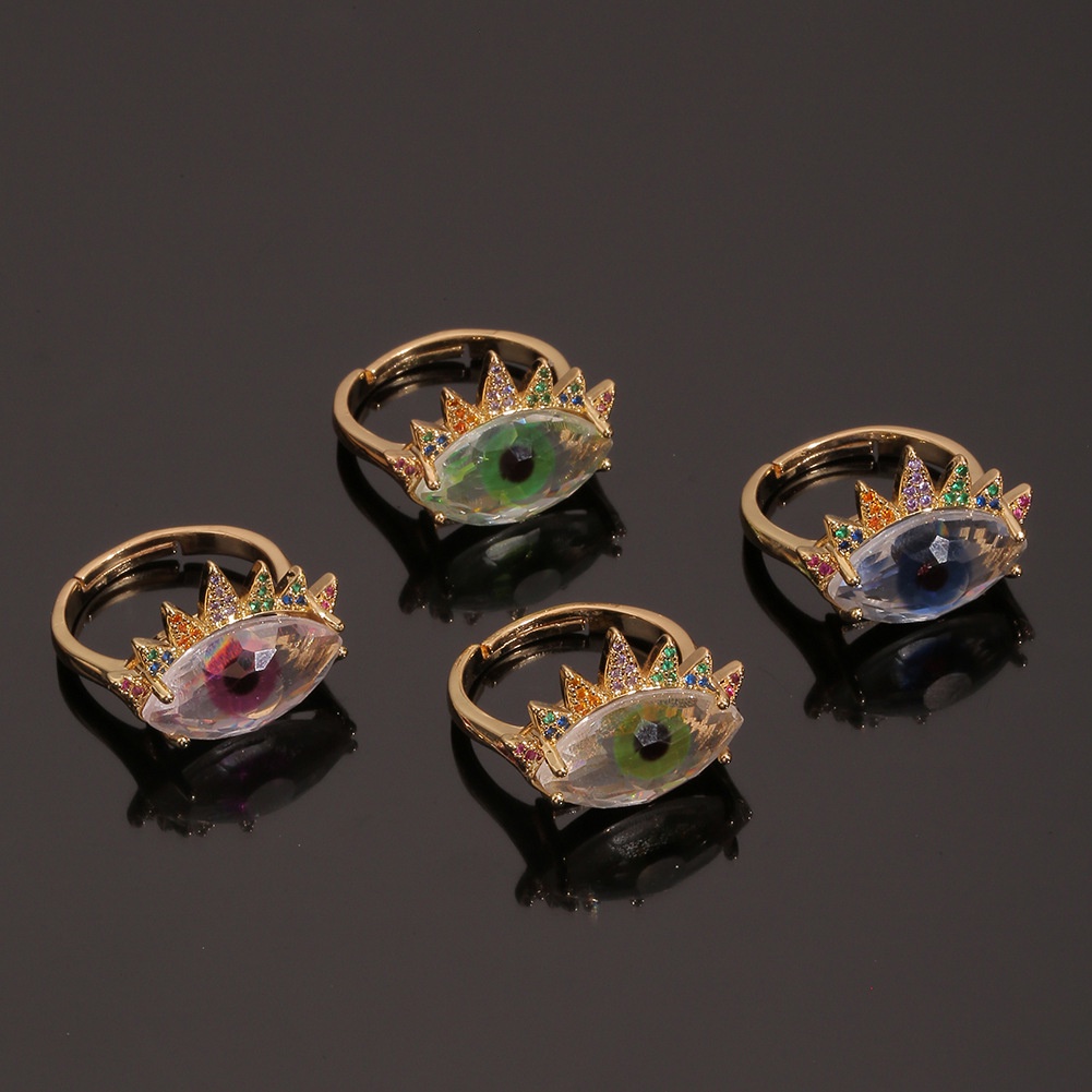 Eropa dan Amerika tembaga berlapis emas cincin Iblis Mata zircon cincin wanita kecil cincin