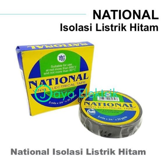 

[ADN] NATIONAL ISOLASI LISTRIK HITAM 3/4 " INCI 20 YARD GROSIR SELOTIP nasional NACHI VINYL Original