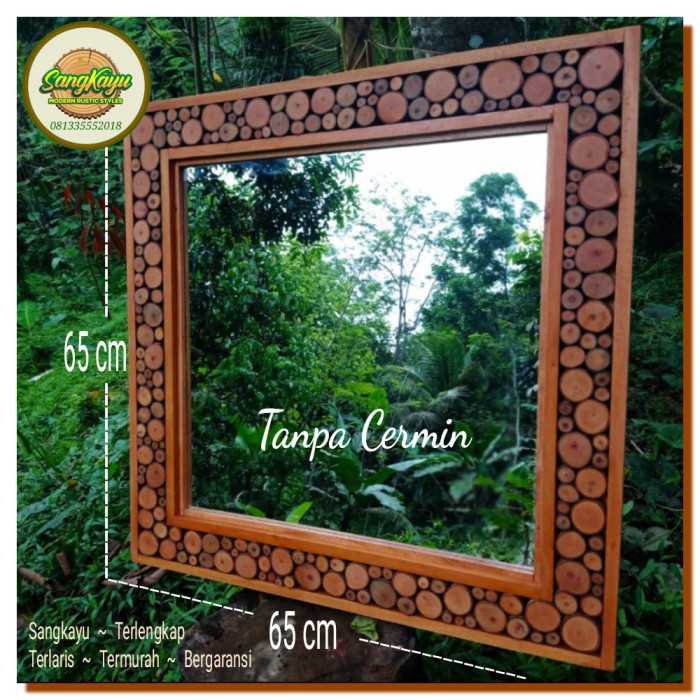 Frame cermin kayu unik rustic 65x65cm pigura cermin bingkai cermin