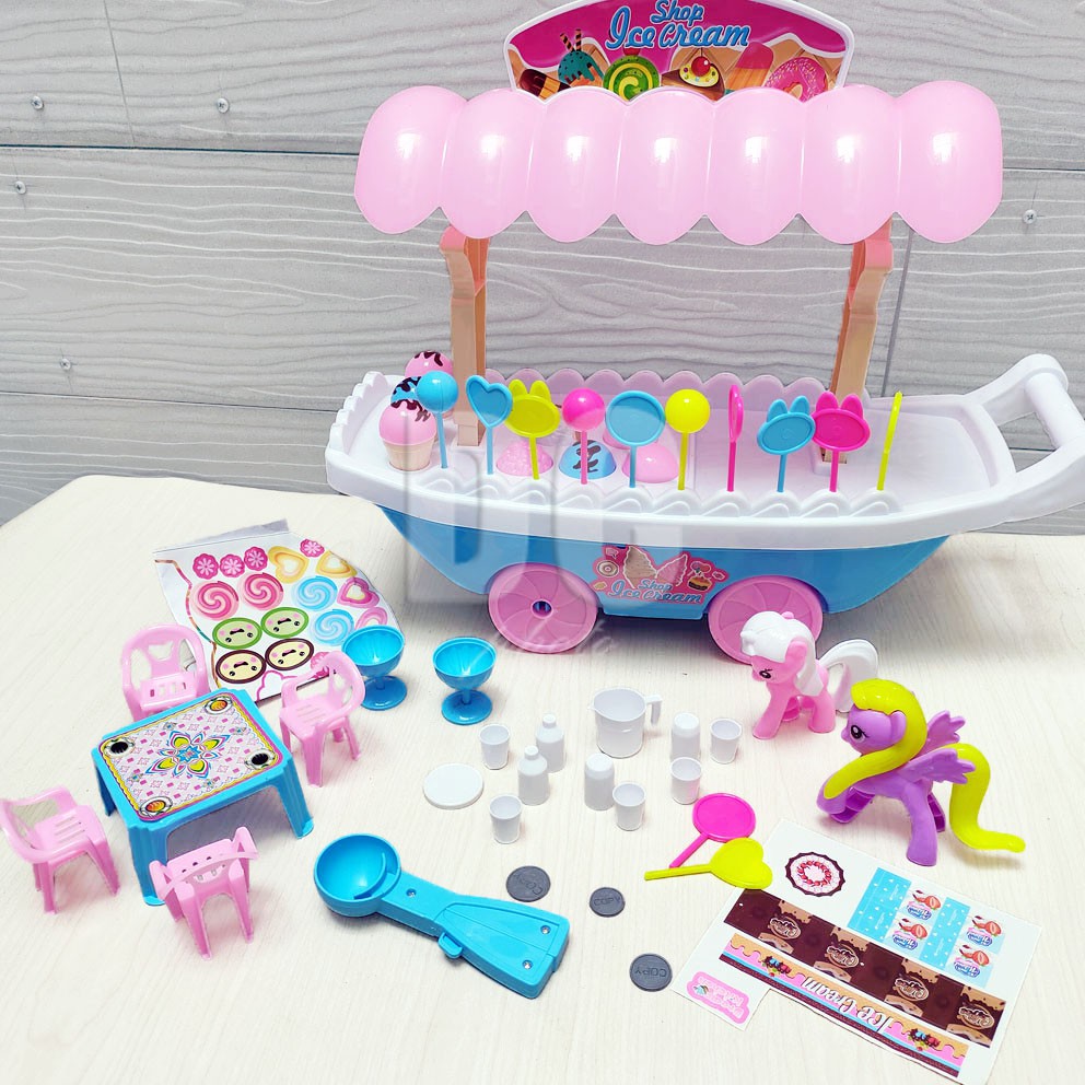 Mainan Anak Ice Cream Shop Set Little Pony BESAR | Ice Cream &amp; Candy Cart | Gerobak Es Krim &amp; Permen