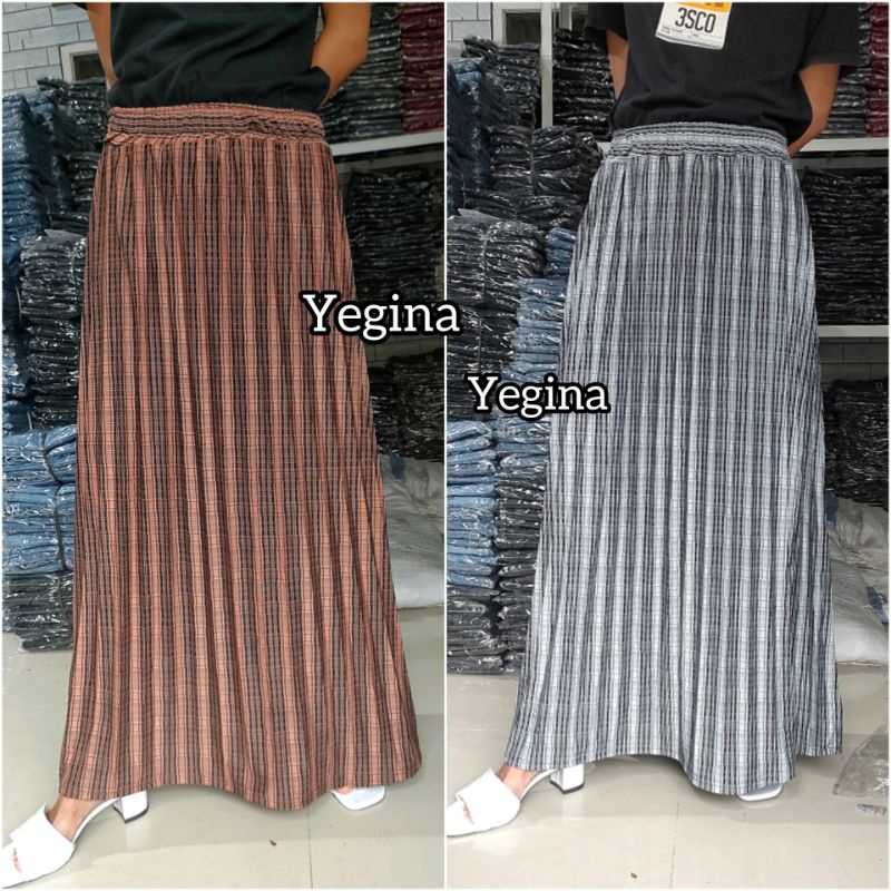 ROK STANDAR SPANDEK WOLL MOTIF SALUR PLISKET/ROK PANJANG MOTIF WANITA