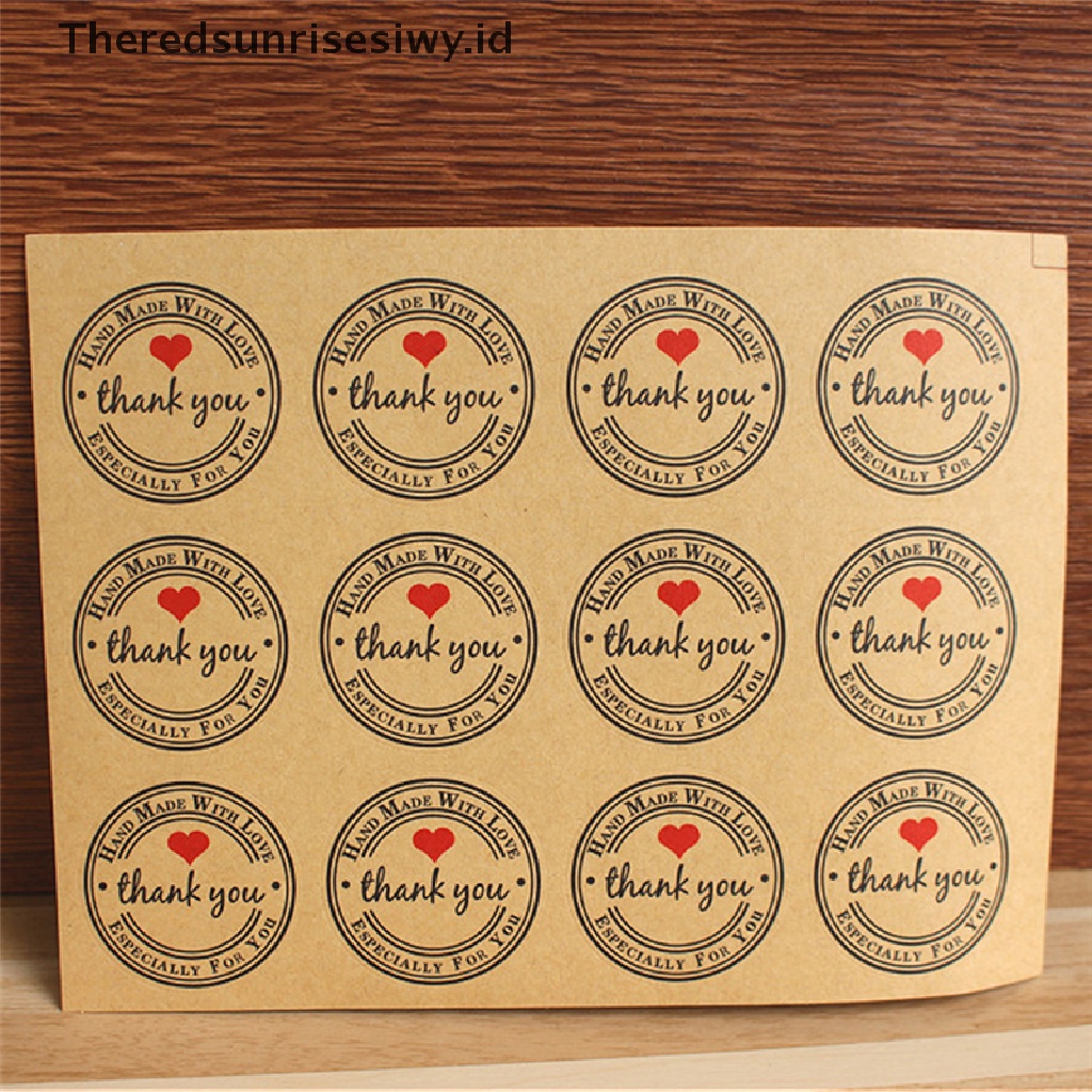 # Alat Rumah Tangga # 12 / 60 / 120pcs / set Stiker Label Tulisan Thank You Handmade with Love Bahan Kertas Kraft 38mm Stiker Kertas Kraft Tulisan Thank You With Love Untuk Label Pernikahan