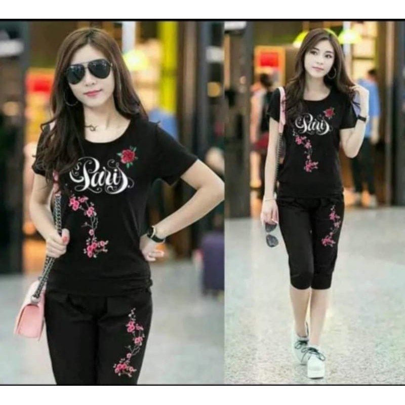 SETELAN PARIS SET WANITA / BAJU DAN CELANA SET PARIS / BAJU CASUAL / BAJU WANITA PARIS BUNGA