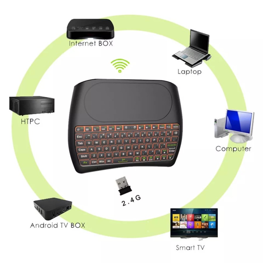 NA - Mini Keyboard TV box Wireless + Touchpad LED 7 Color Backlight D8