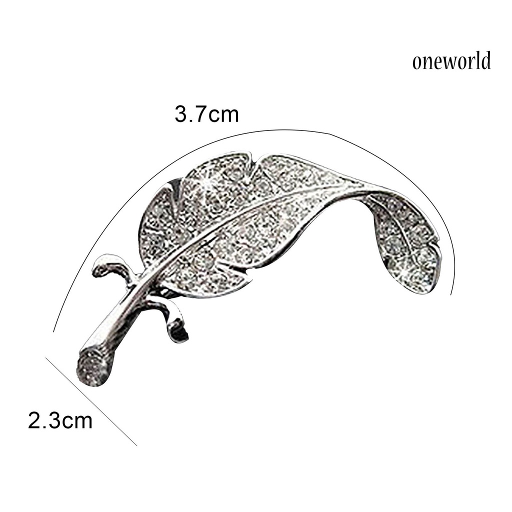 OW@ Women Fashion Leaf Silver Tone Rhinestone Wedding Gift Brooch Pin