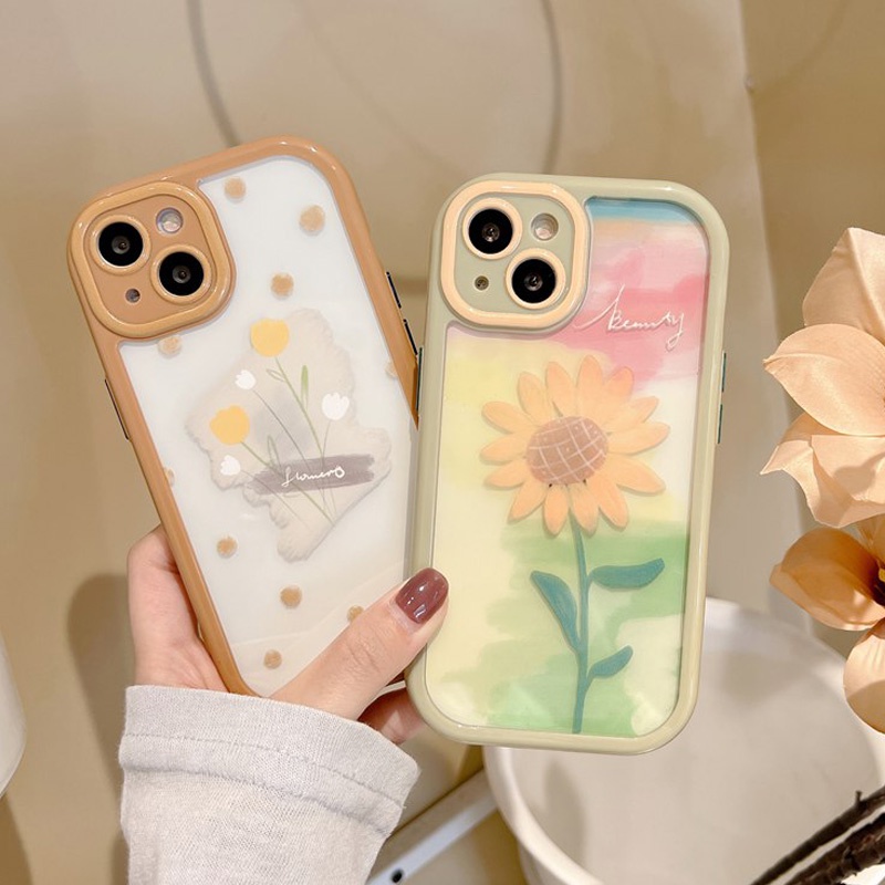 Soft Case Pelindung Kamera Motif Bunga Matahari Untuk IPhone Xr Xs Max Ip 11 12 13 Pro Max