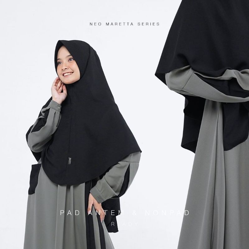 Set Gamis + Khimar Syari | Neo Maretta Series - earlgrey | By Jamise M Pad Antem