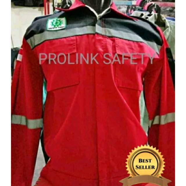 SERAGAM BAJU SAFETY HSE MERAH HITAM RESLETING