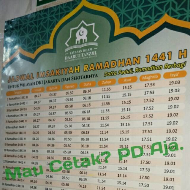

Jadwal Imsakiyah / Jadwal Ramadhan Ukuran A4 / FOLIO