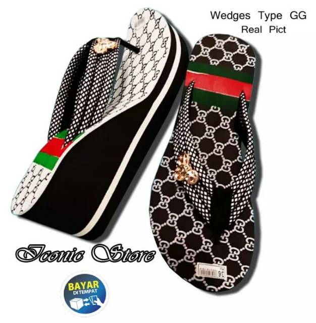 Sandal Spon Wedges Slifer GG Wanita Terbaru