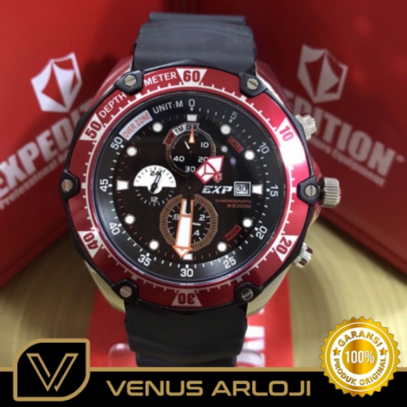 Jam Expedition SE 3007 MC RTB Pria Silver Ring Hitam Karet Hitam Bulat