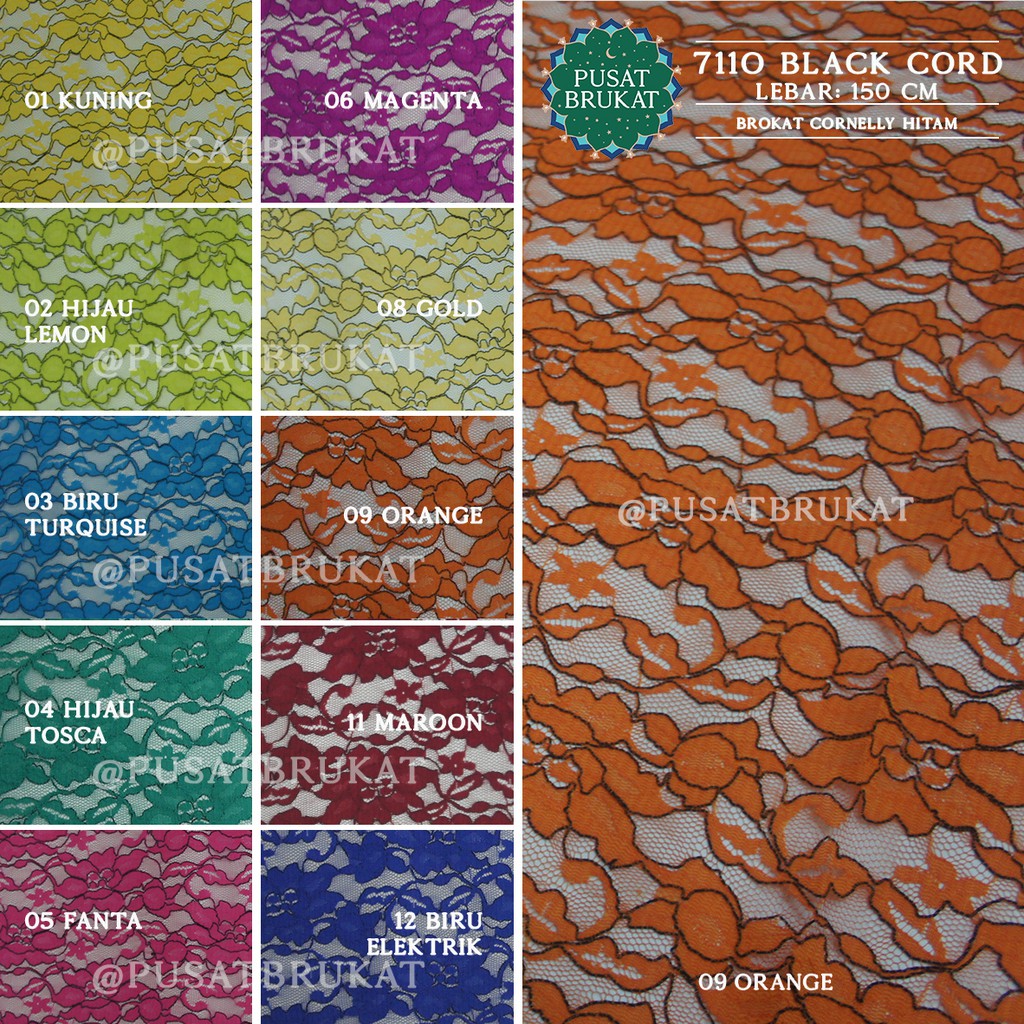 KAIN BRUKAT CORNELI / BAHAN BROKAT CORD CORNELLY HITAM - JENNIE 7110/10 BLACK CORD - [harga per 0.5m]