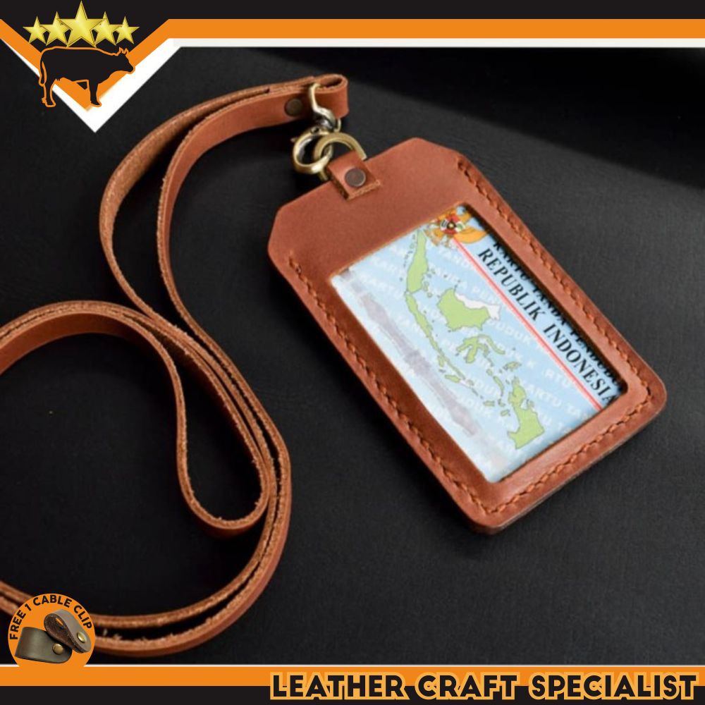 

ID CARD NAME TAG HOLDER KULIT ASLI GANTUNGAN NAME TAG LEATHER GOODS PROMO FREE CABLE CLIP