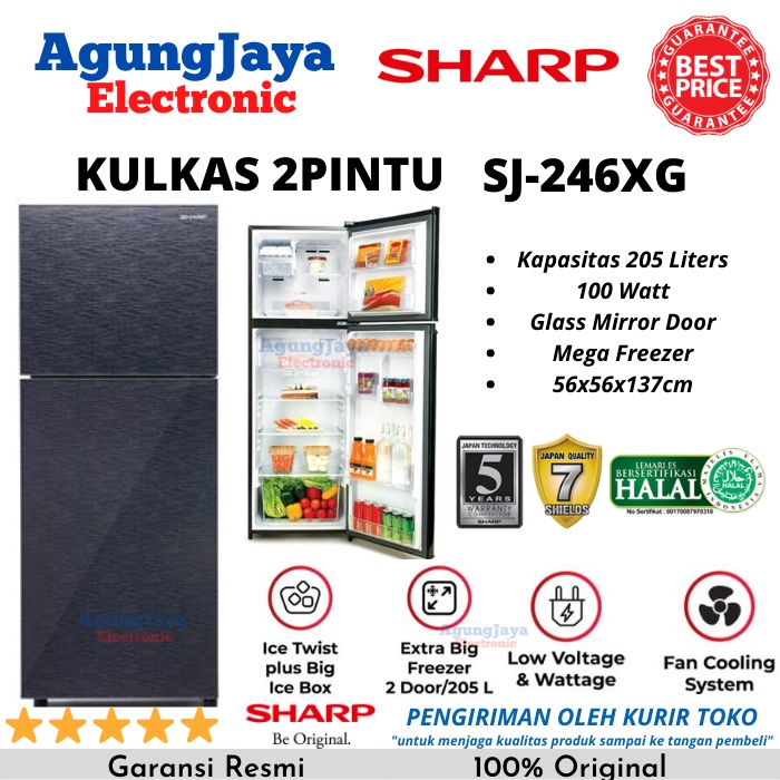 KULKAS SHARP SJ-246XG LEMARI ES 2 PINTU 205 LITERS GLASS DOOR (CILEGON-SERANG)