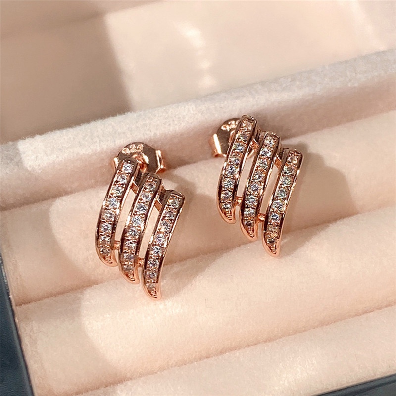 Anting Stud Kristal Cubic Zirconia Gaya Simple Untuk Wanita