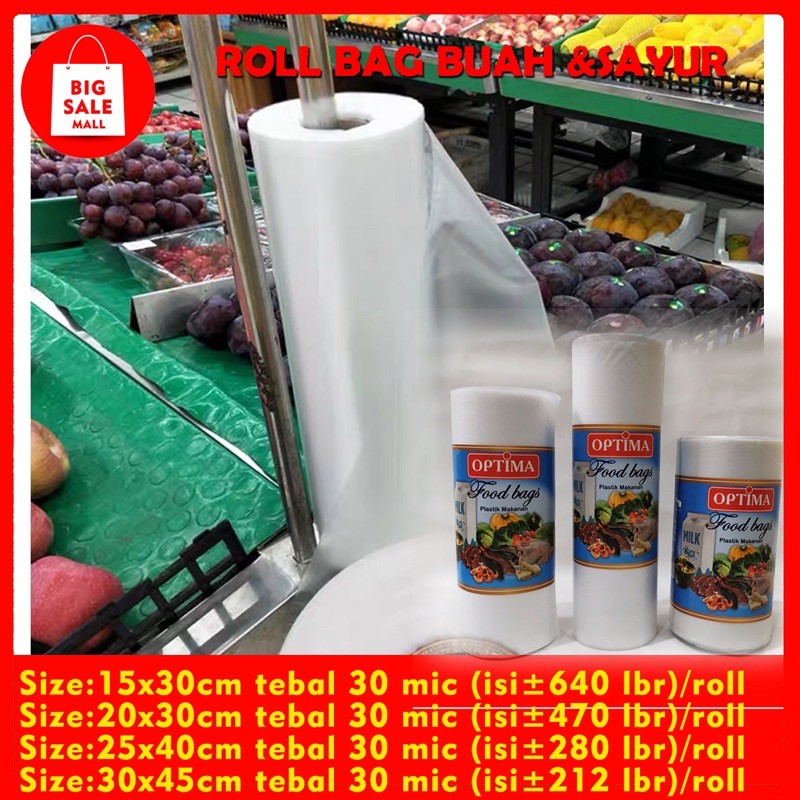 Roll Bag Food/plastik Buah Sayur/fotocopy/multifungsi Food Grade Plastik Roll