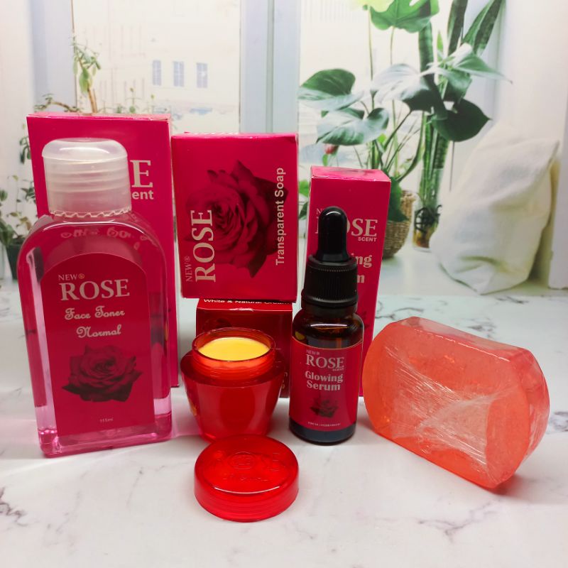 PAKET CREAM ROSE 4 IN 1  ROSE+SABUN ROSE +TONER ROSE (2 VARIAN) +SERUM GLOWING ROSE/CRYSTAL ORIGINAL